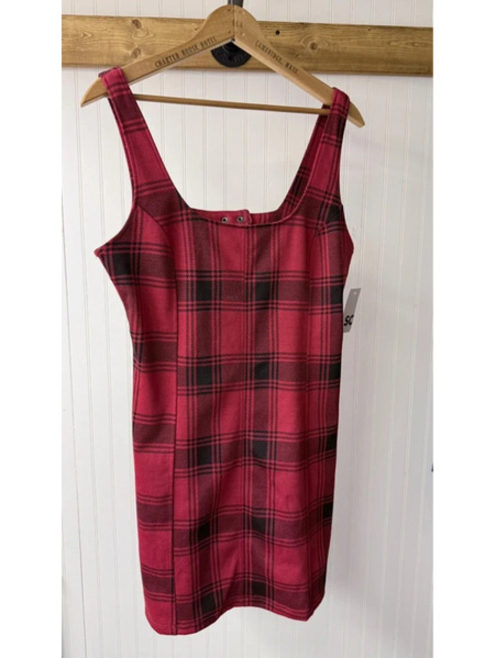 SO red black plaid sleeveless jumpsuit tartan pattern large holiday grunge goth